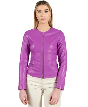 Frauen Lederjacke kurze lederjacke damen lila naturleder Clear