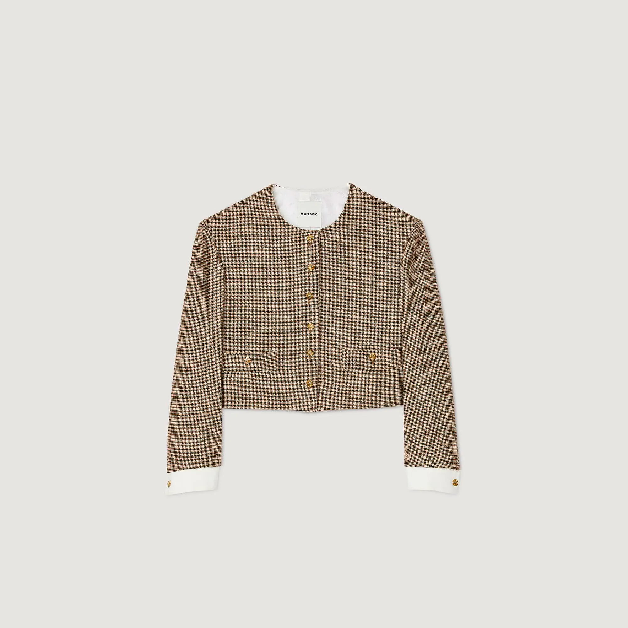 Kurze Jacke mit Hahnentrittmuster