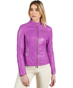 Lederjacke für Frauen gesteppte bikerlederjacke jacke lila Geny