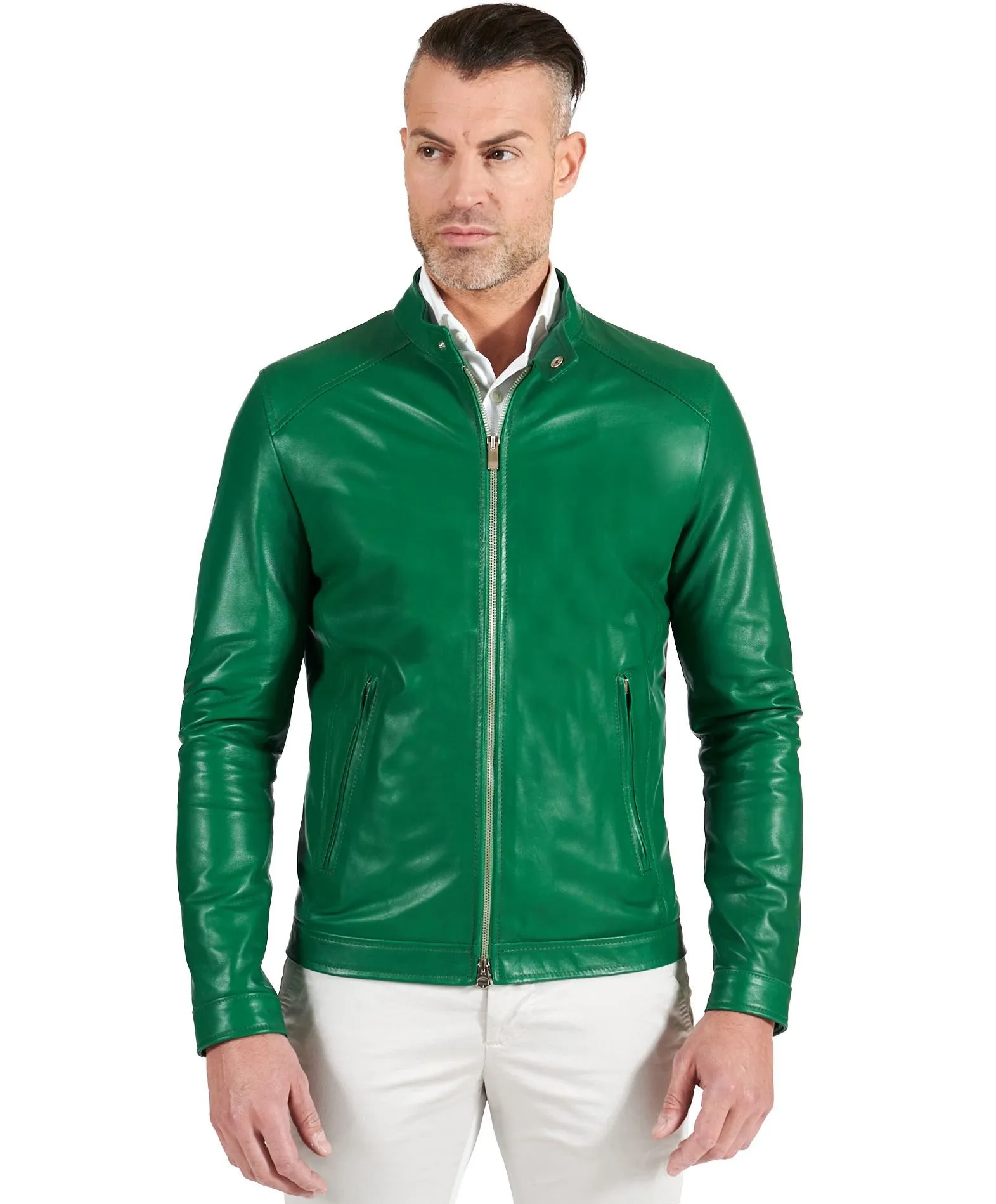 Lederjacke herren bikerlederjacke Grüne lederjacke Ted